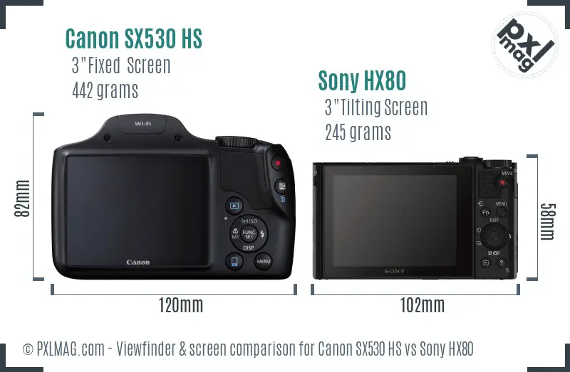 Canon SX530 HS vs Sony HX80 Screen and Viewfinder comparison