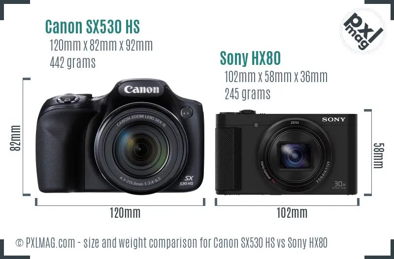 Canon SX530 HS vs Sony HX80 size comparison