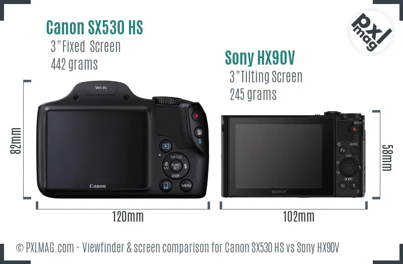 Canon SX530 HS vs Sony HX90V Screen and Viewfinder comparison
