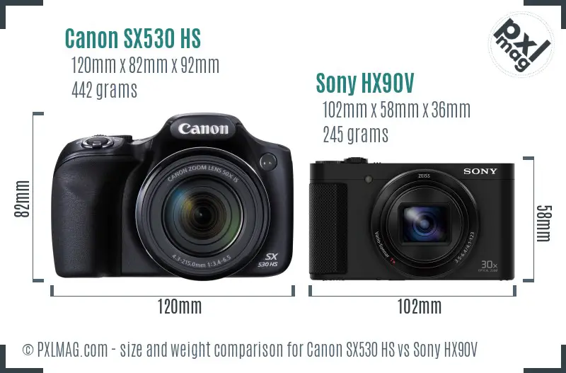 Canon SX530 HS vs Sony HX90V size comparison