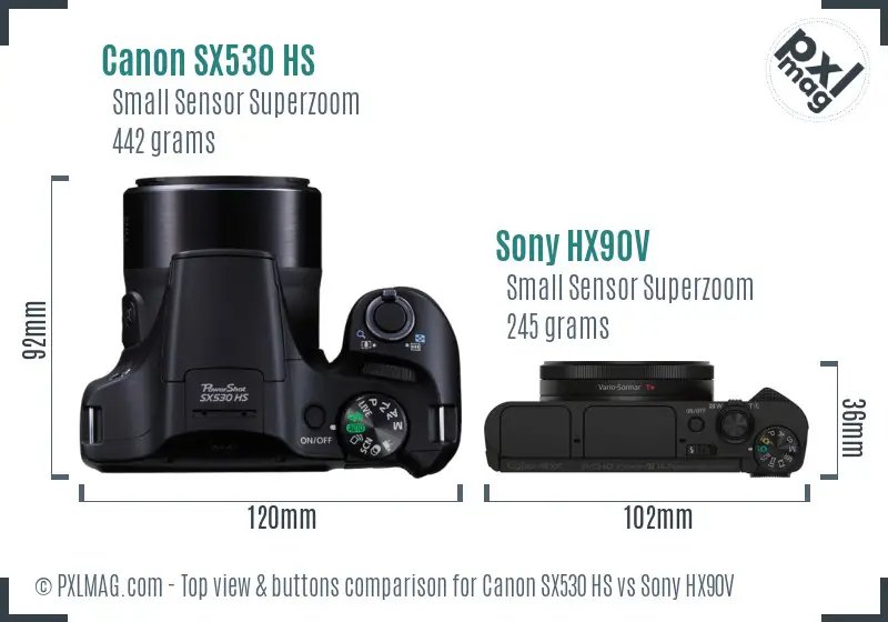 Canon SX530 HS vs Sony HX90V top view buttons comparison