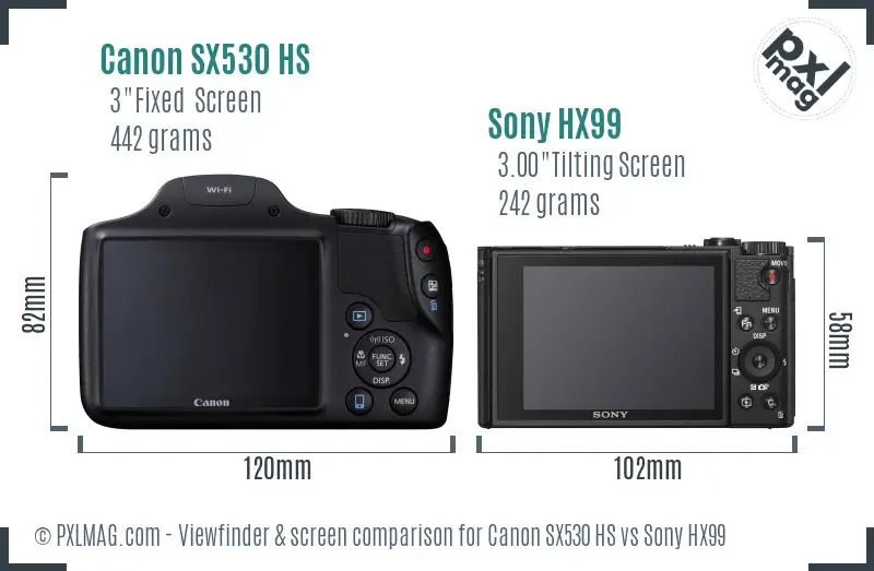 Canon SX530 HS vs Sony HX99 Screen and Viewfinder comparison