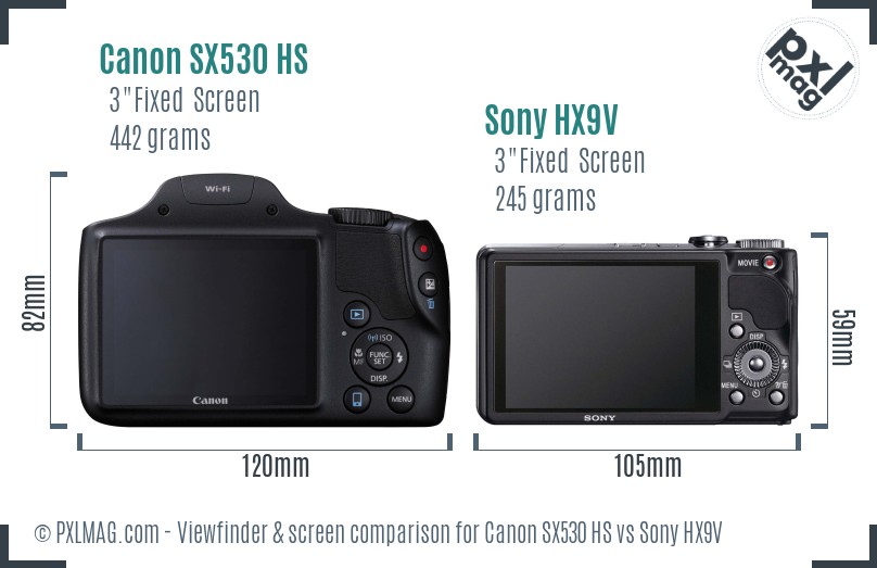 Canon SX530 HS vs Sony HX9V Screen and Viewfinder comparison