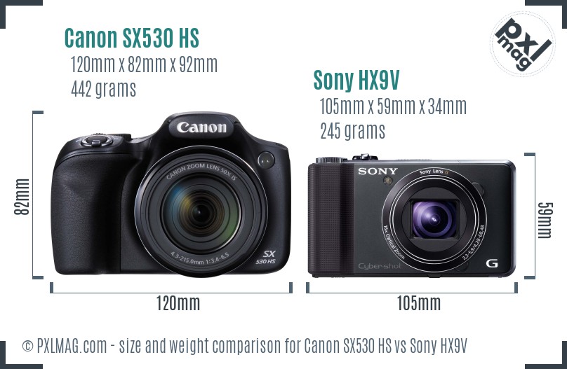 Canon SX530 HS vs Sony HX9V size comparison