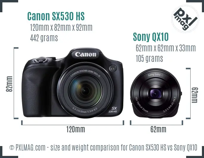 Canon SX530 HS vs Sony QX10 size comparison