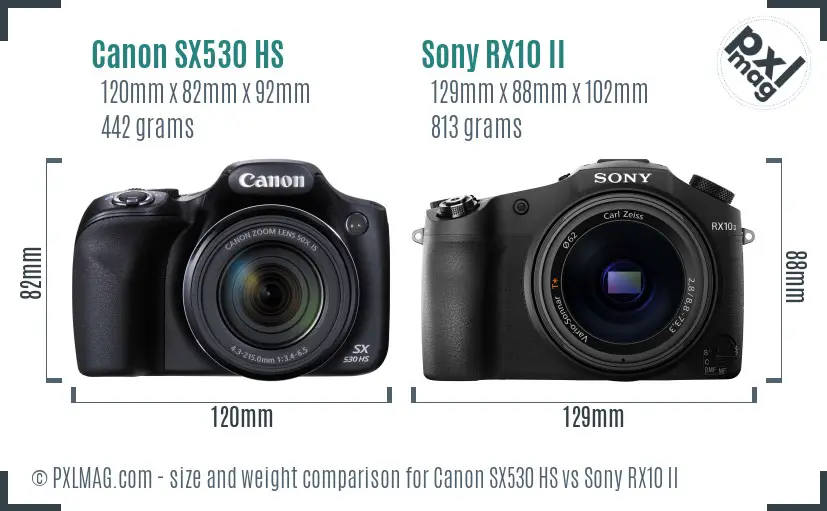 Canon SX530 HS vs Sony RX10 II size comparison