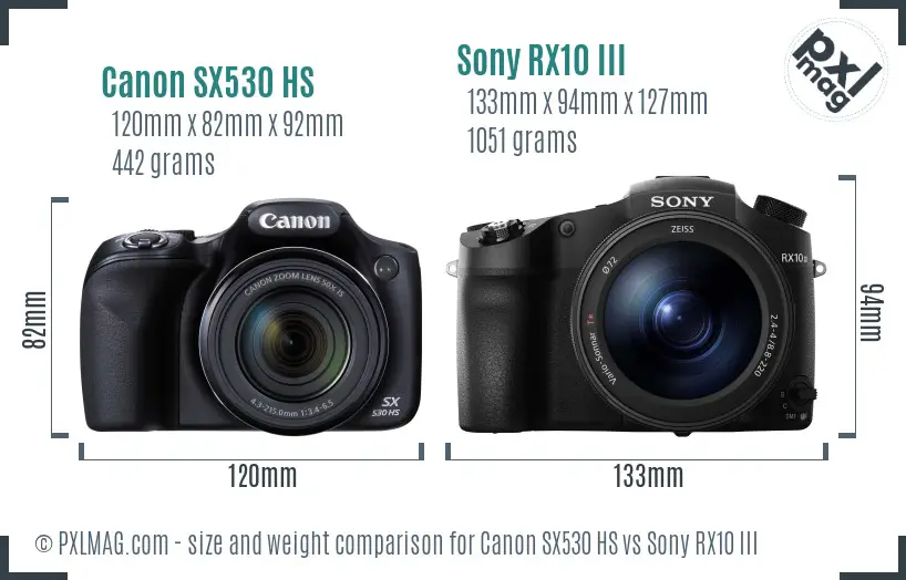 Canon SX530 HS vs Sony RX10 III size comparison
