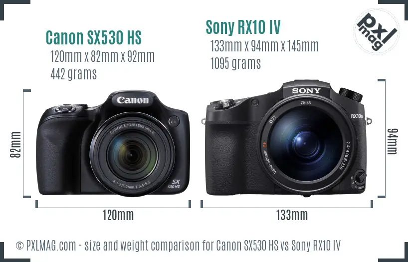 Canon SX530 HS vs Sony RX10 IV size comparison