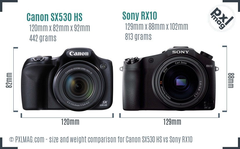 Canon SX530 HS vs Sony RX10 size comparison Canon SX530 HS vs Sony RX10 size comparison