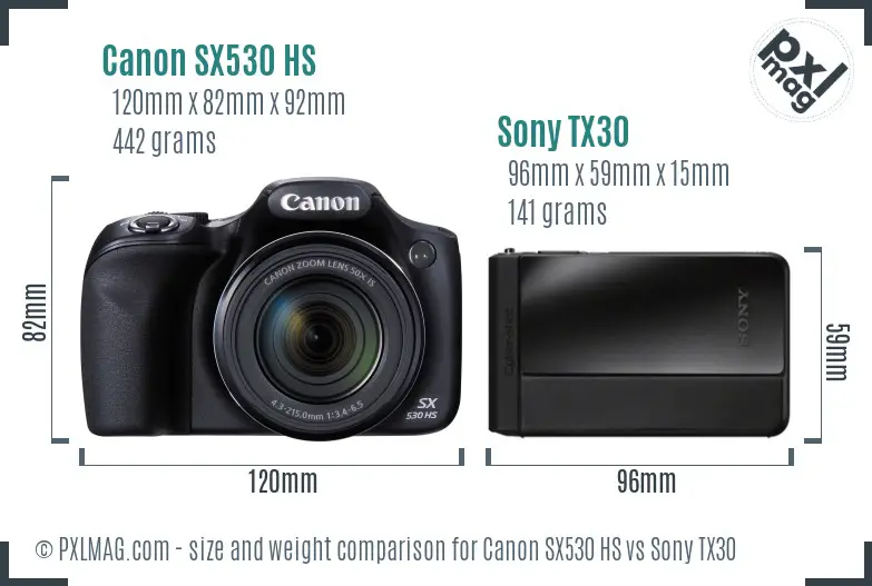 Canon SX530 HS vs Sony TX30 size comparison