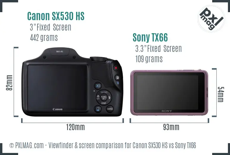 Canon SX530 HS vs Sony TX66 Screen and Viewfinder comparison