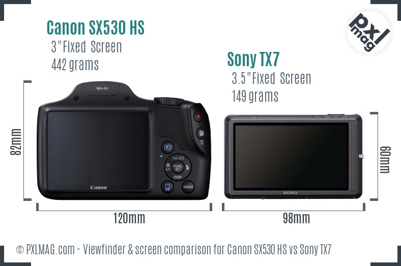 Canon SX530 HS vs Sony TX7 Screen and Viewfinder comparison