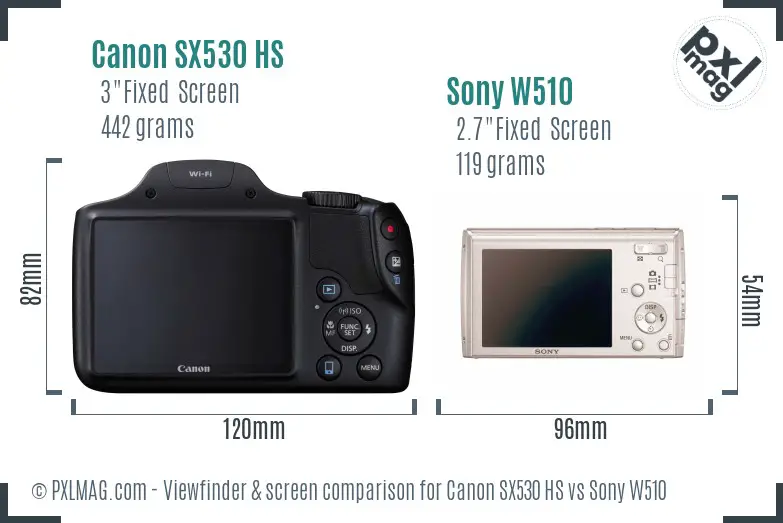 Canon SX530 HS vs Sony W510 Screen and Viewfinder comparison