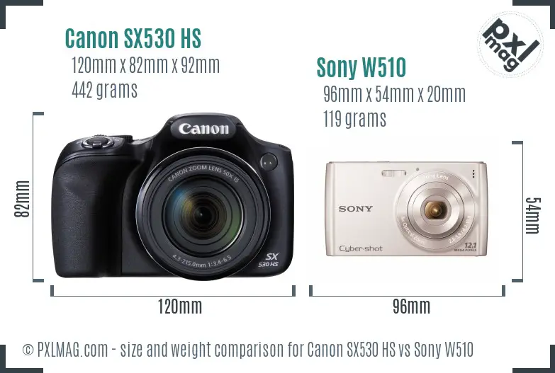 Canon SX530 HS vs Sony W510 size comparison