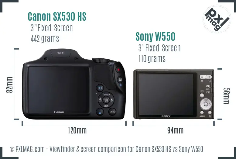 Canon SX530 HS vs Sony W550 Screen and Viewfinder comparison