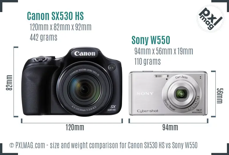 Canon SX530 HS vs Sony W550 size comparison Canon SX530 HS vs Sony W550 size comparison