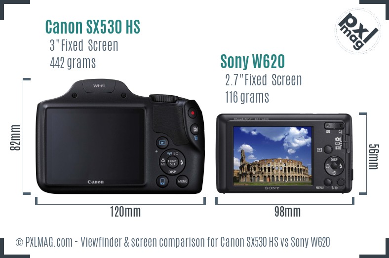 Canon SX530 HS vs Sony W620 Screen and Viewfinder comparison