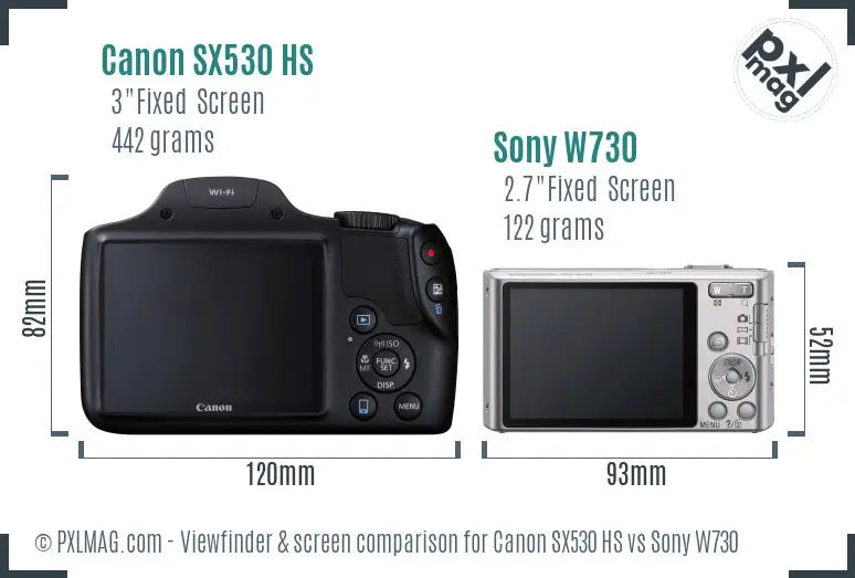 Canon SX530 HS vs Sony W730 Screen and Viewfinder comparison