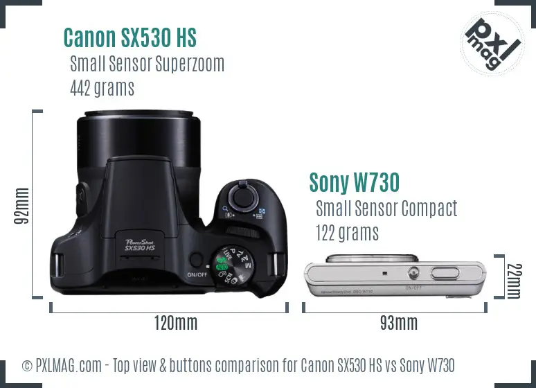 Canon SX530 HS vs Sony W730 top view buttons comparison