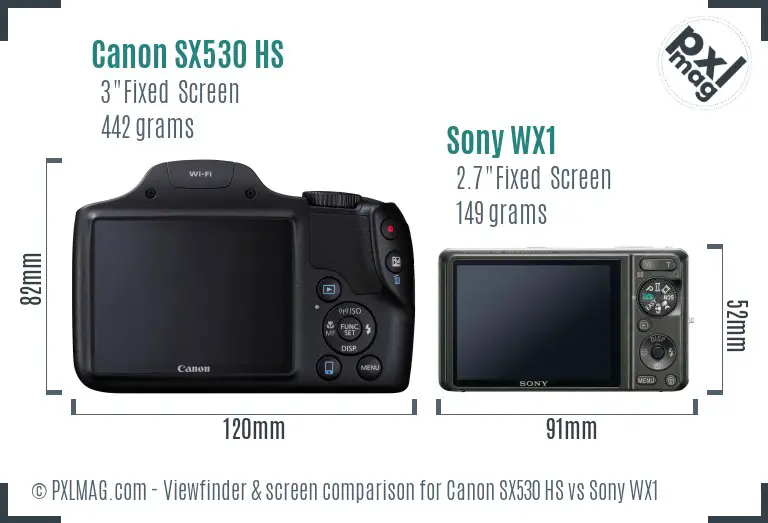 Canon SX530 HS vs Sony WX1 Screen and Viewfinder comparison