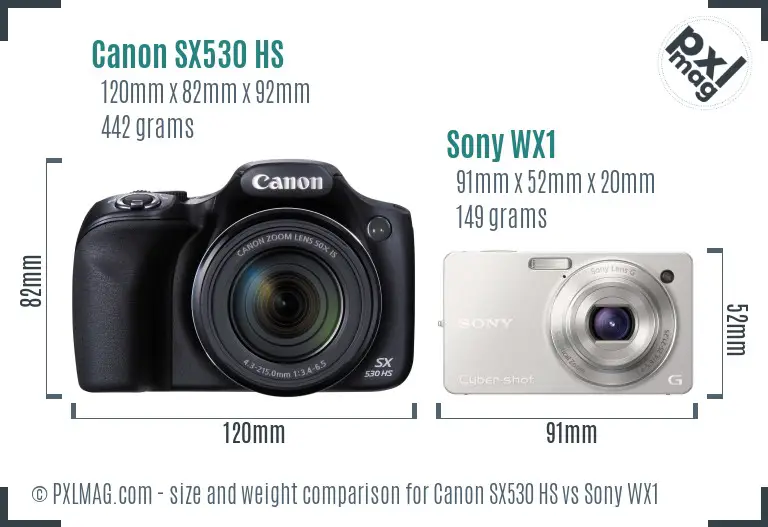Canon SX530 HS vs Sony WX1 size comparison