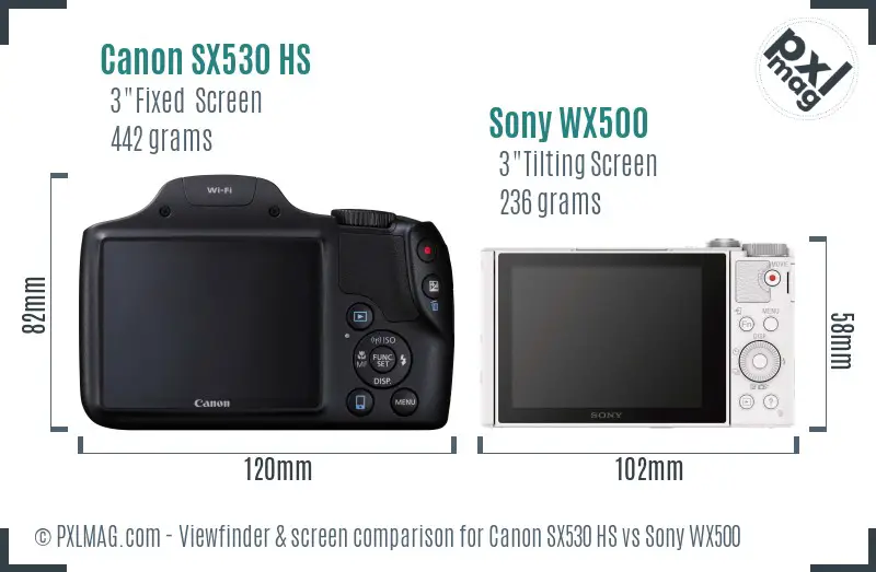 Canon SX530 HS vs Sony WX500 Screen and Viewfinder comparison