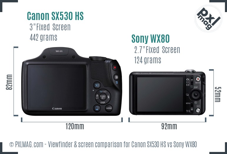 Canon SX530 HS vs Sony WX80 Screen and Viewfinder comparison