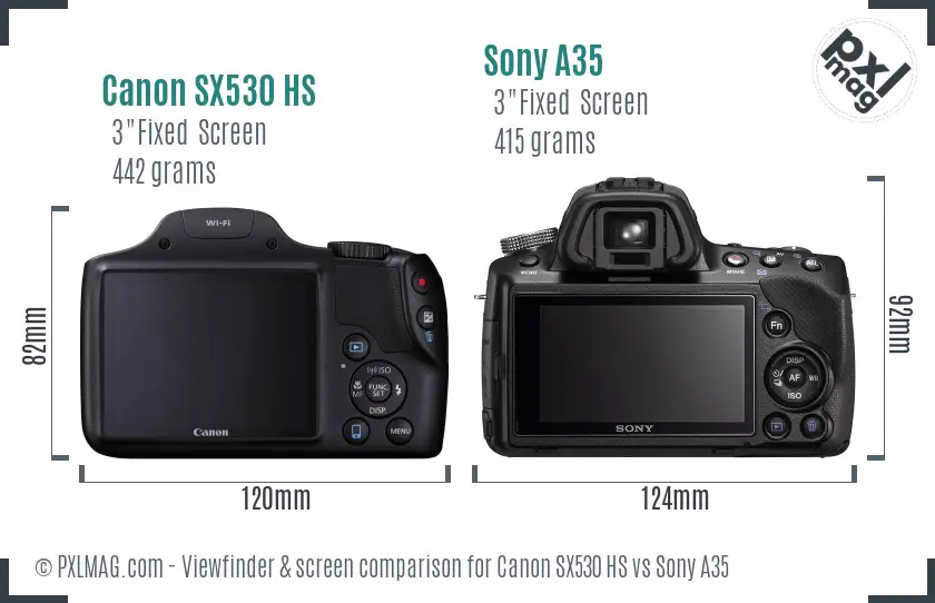 Canon SX530 HS vs Sony A35 Screen and Viewfinder comparison