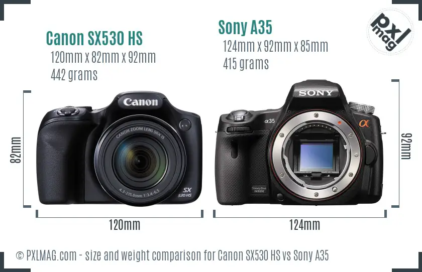 Canon SX530 HS vs Sony A35 size comparison