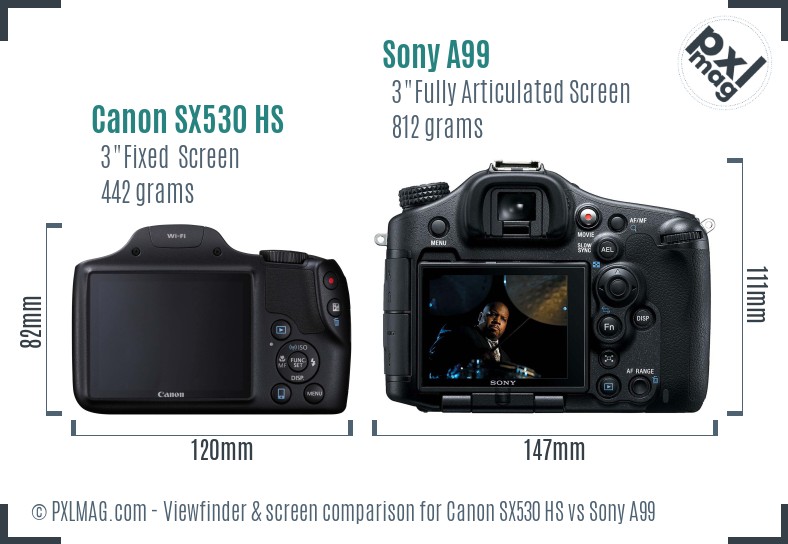 Canon SX530 HS vs Sony A99 Screen and Viewfinder comparison