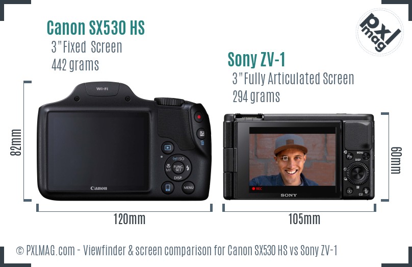 Canon SX530 HS vs Sony ZV-1 Screen and Viewfinder comparison