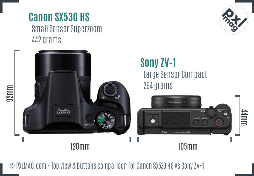 Canon SX530 HS vs Sony ZV-1 top view buttons comparison