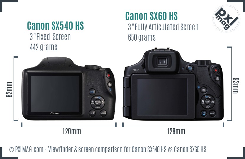 Canon SX540 HS vs Canon SX60 HS Screen and Viewfinder comparison