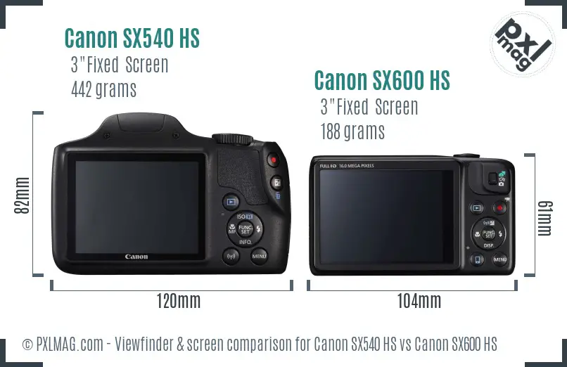 Canon SX540 HS vs Canon SX600 HS Screen and Viewfinder comparison