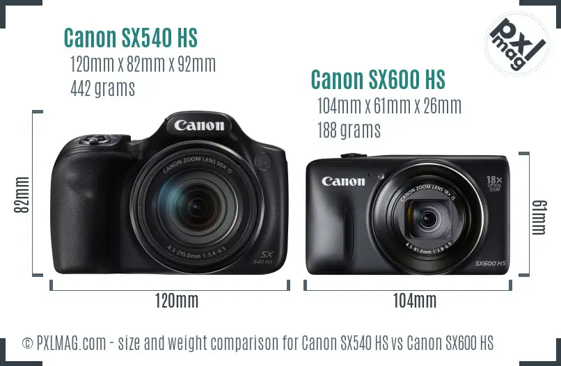 Canon SX540 HS vs Canon SX600 HS size comparison
