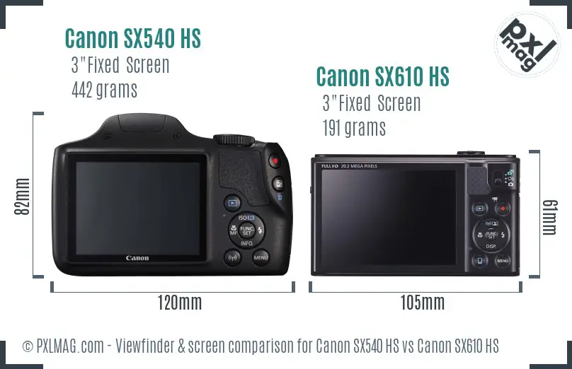 Canon SX540 HS vs Canon SX610 HS Screen and Viewfinder comparison