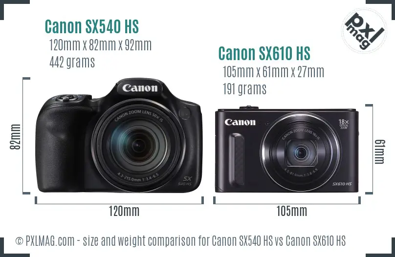 Canon SX540 HS vs Canon SX610 HS size comparison