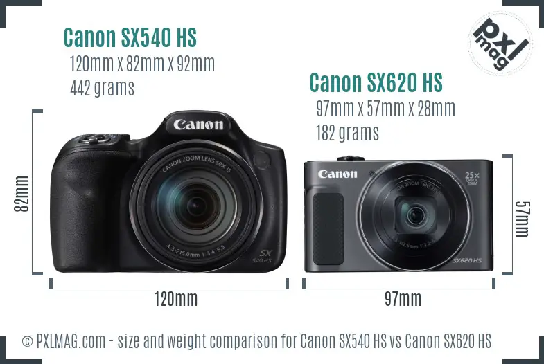 Canon SX540 HS vs Canon SX620 HS size comparison