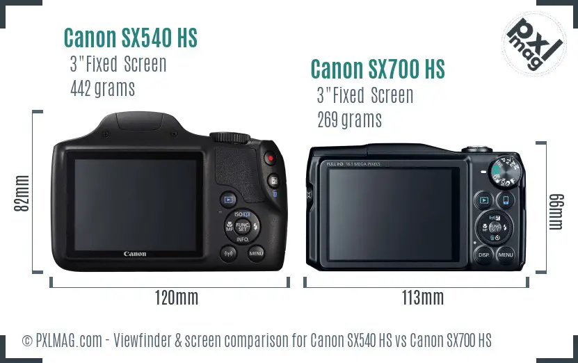 Canon SX540 HS vs Canon SX700 HS Screen and Viewfinder comparison