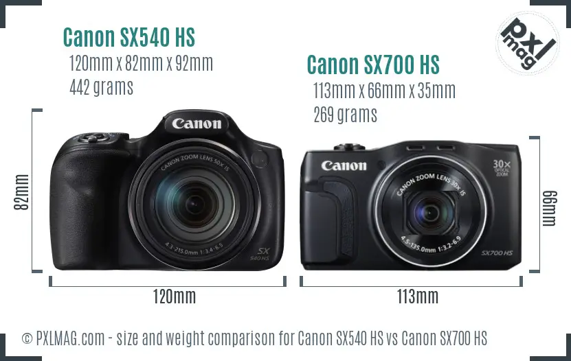 Canon SX540 HS vs Canon SX700 HS size comparison