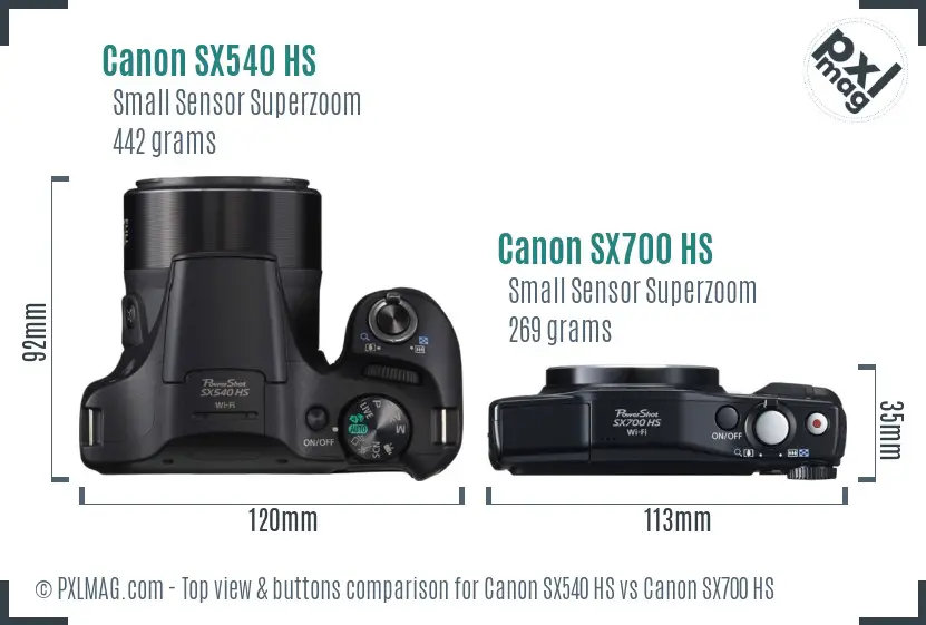 Canon SX540 HS vs Canon SX700 HS top view buttons comparison