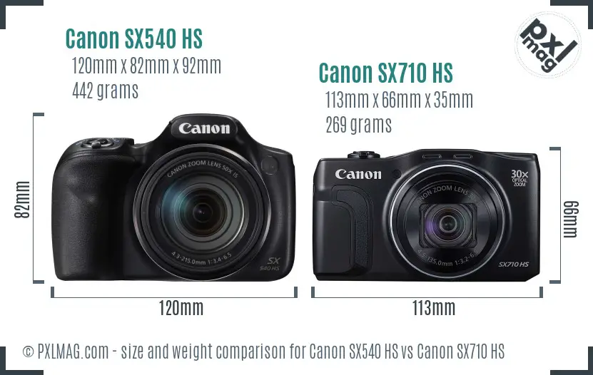 Canon SX540 HS vs Canon SX710 HS size comparison