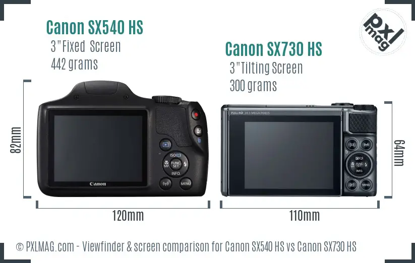 Canon SX540 HS vs Canon SX730 HS Screen and Viewfinder comparison
