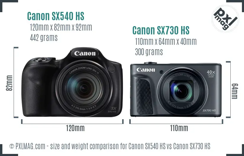 Canon SX540 HS vs Canon SX730 HS size comparison