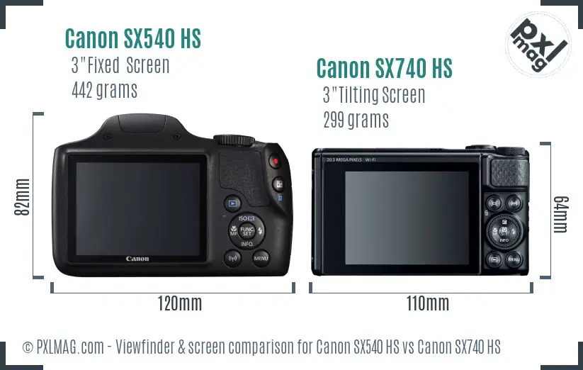 Canon SX540 HS vs Canon SX740 HS Screen and Viewfinder comparison