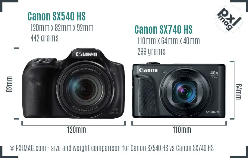 Canon SX540 HS vs Canon SX740 HS size comparison