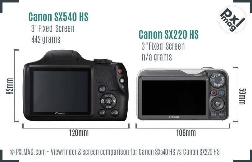 Canon SX540 HS vs Canon SX220 HS Screen and Viewfinder comparison