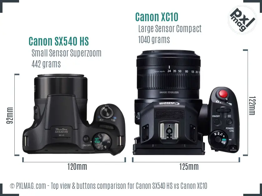 Canon SX540 HS vs Canon XC10 top view buttons comparison Canon SX540 HS vs Canon XC10 top view buttons comparison