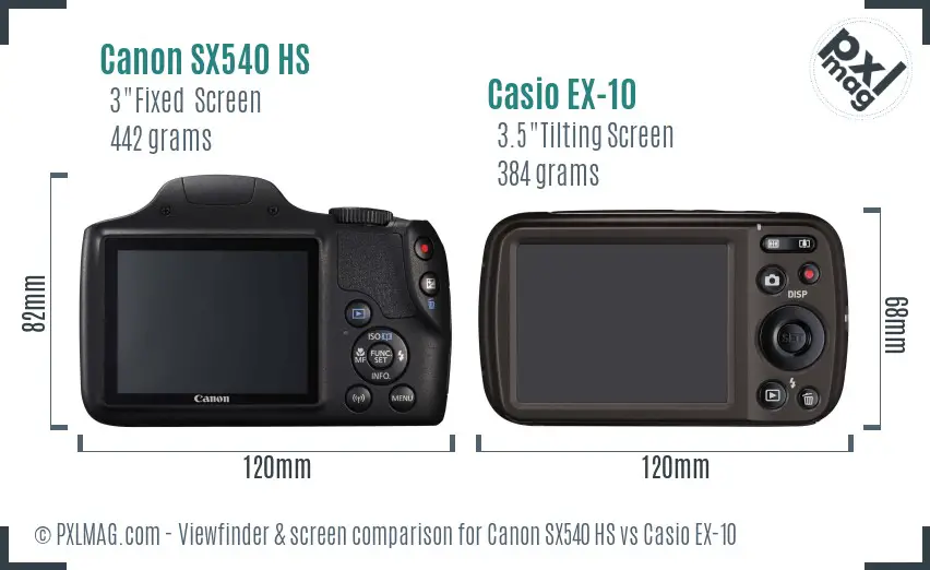 Canon SX540 HS vs Casio EX-10 Screen and Viewfinder comparison