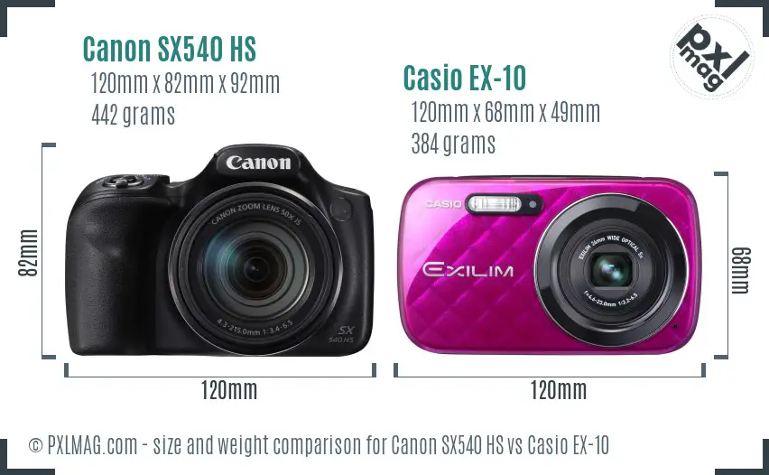 Canon SX540 HS vs Casio EX-10 size comparison